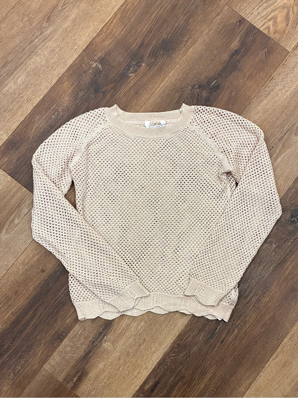 Mayoral Tan Eyelet Long Sleeve Shirt  Top Layer Scalloped Swim Vacation 12 Girl